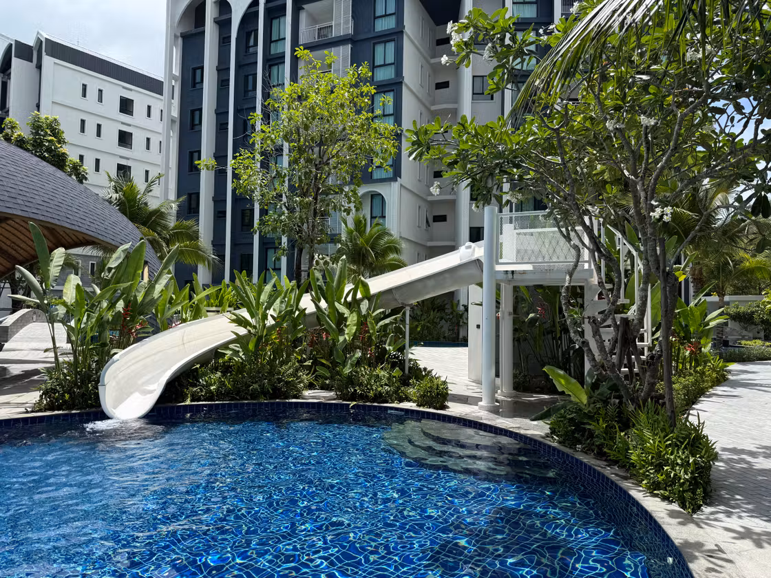 Pool and kids water slide